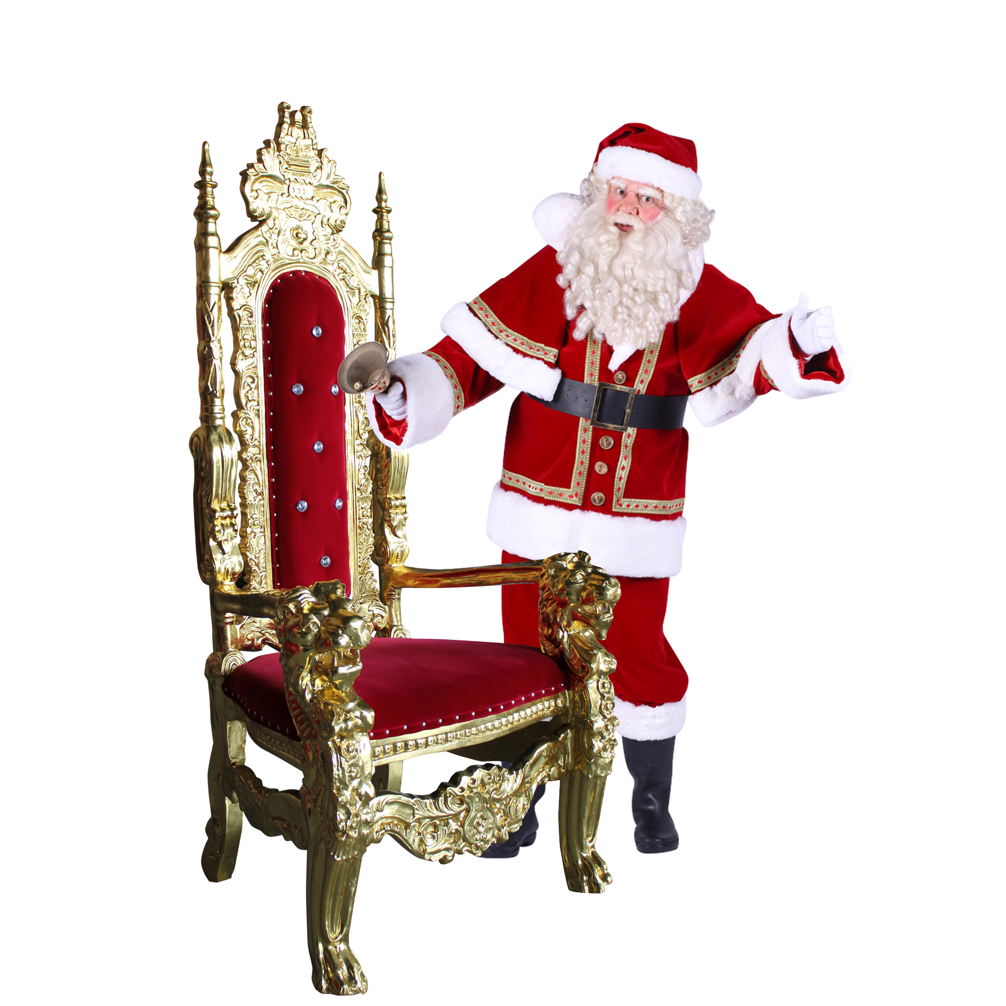 Gouden houten troon met fluwele zitting