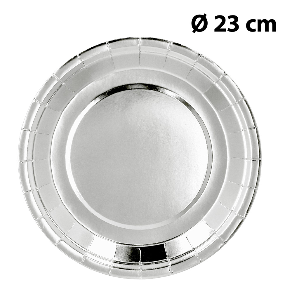 Set 6 papieren bordjes zilver (23 cm)