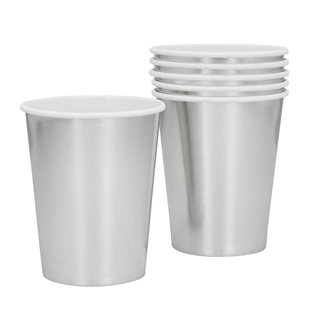 Set 6 papieren bekertjes zilver (25 cl)
