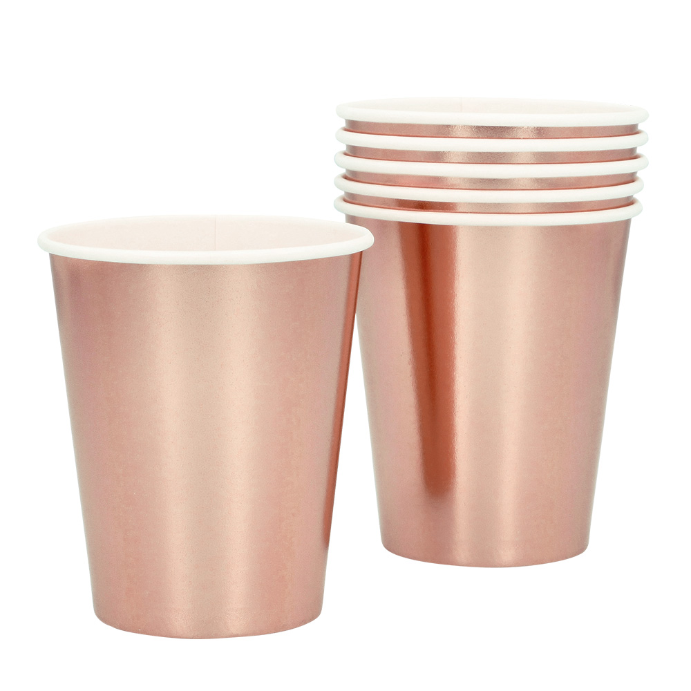 Set 6 papieren bekertjes roségoud (25 cl)