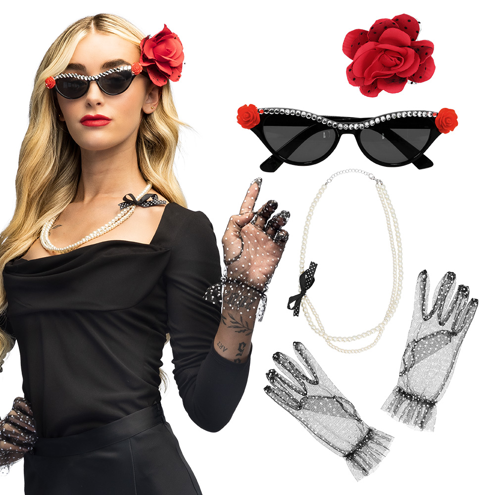 Set Vintage (haaraccessoire, partybril, ketting en 2 handschoenen)