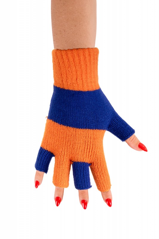 Vingerloze handschoenen oranje blau