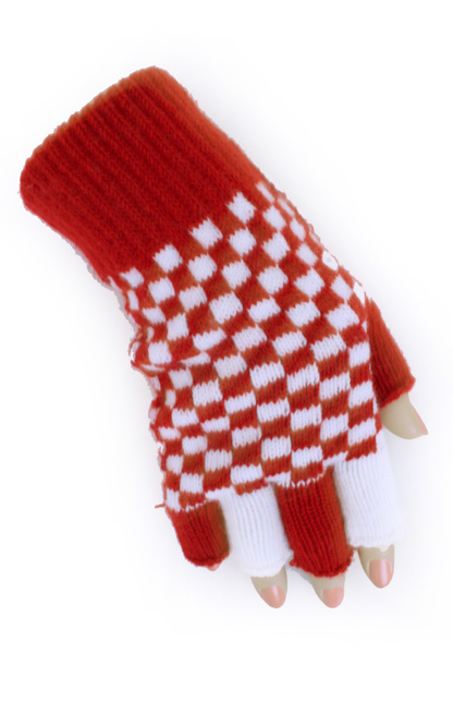 Vingerloze handschoenen rood/wit ge
