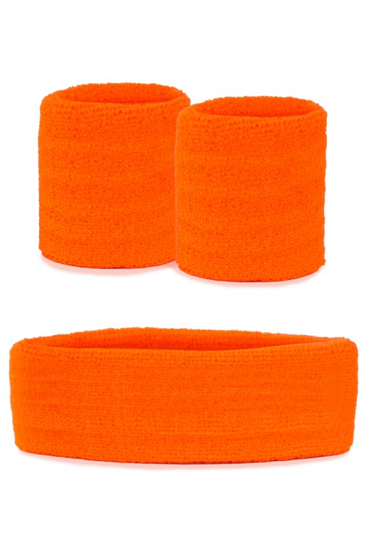 Zweetbandjes set neon oranje 3-dlg