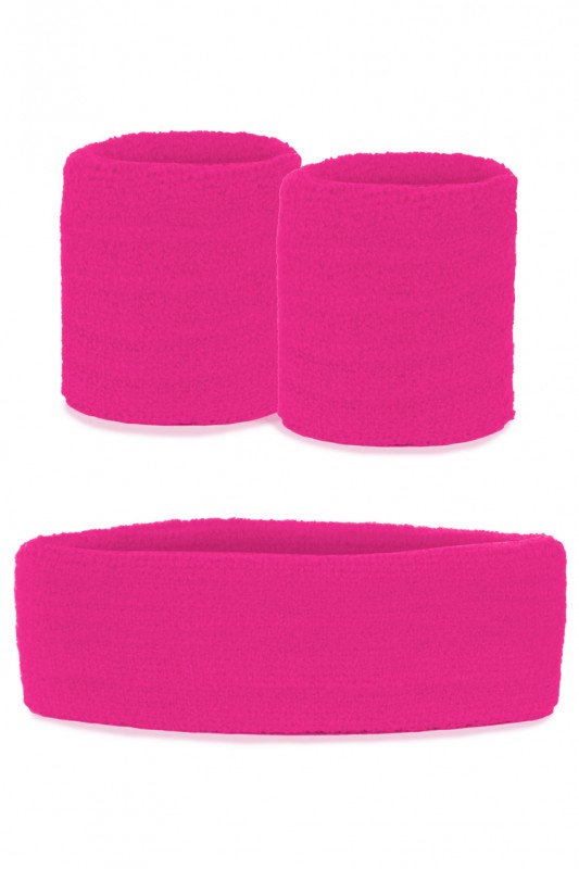 Zweetbandjes set neon roze 3-dlg