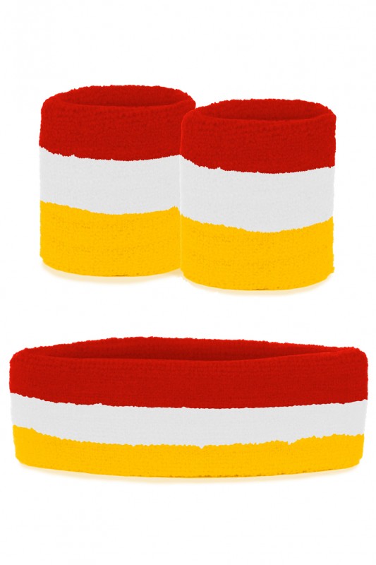Zweetbandjes set rood wit geel