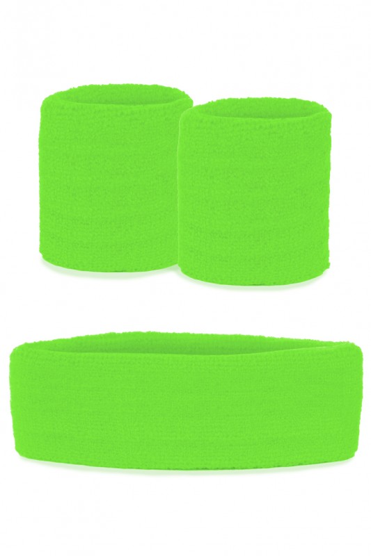 Zweetbandjes set neon groen 3-dlg