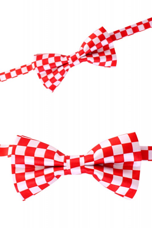 Vlinderstrik rood/wit geblokt