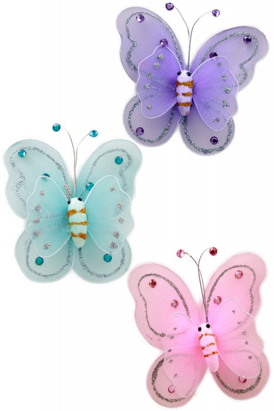 Vlinders met clip midi ass. kleuren