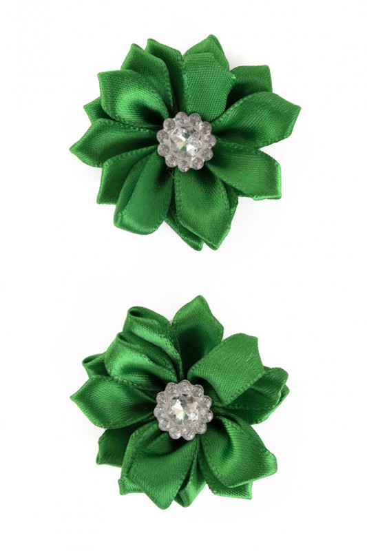 Bloem satijn met steen 4 cm groen