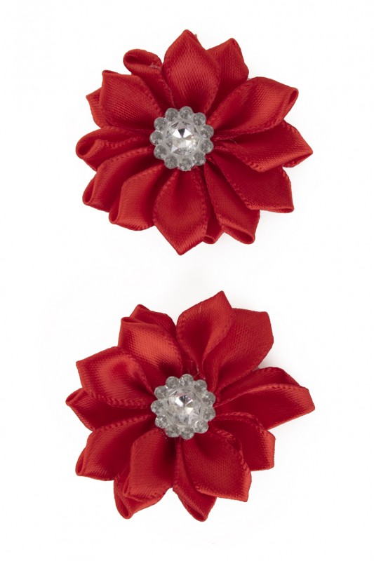 Bloem satijn met steen 4 cm rood