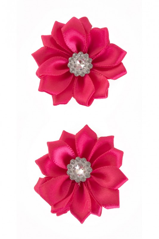 Bloem satijn met steen 4 cm magenta