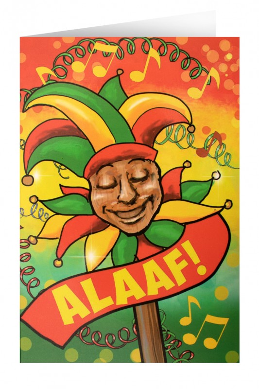 Wenskaart masker op stok alaaf
