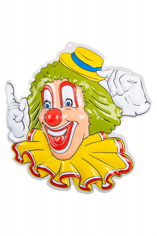 Wanddeco clown gele hoed 50 x 50 cm