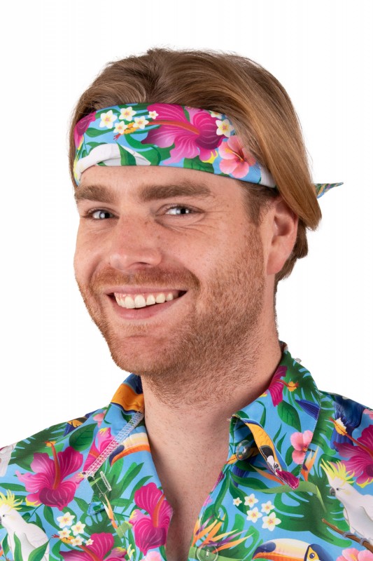 Zakdoek hawaii print blauw