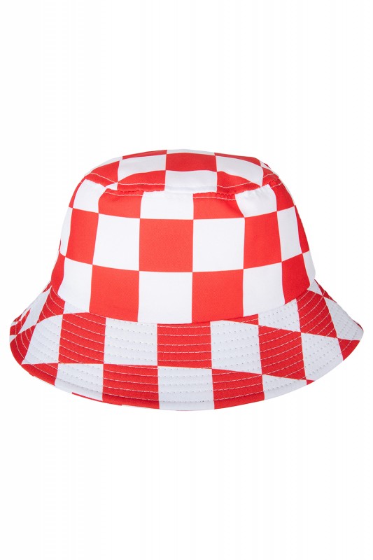 Vissershoedje rood /wit geblokt