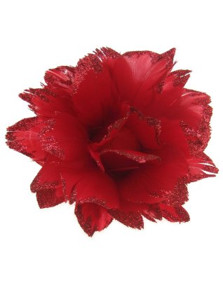 Bloem op ijzerdraad glitter rood