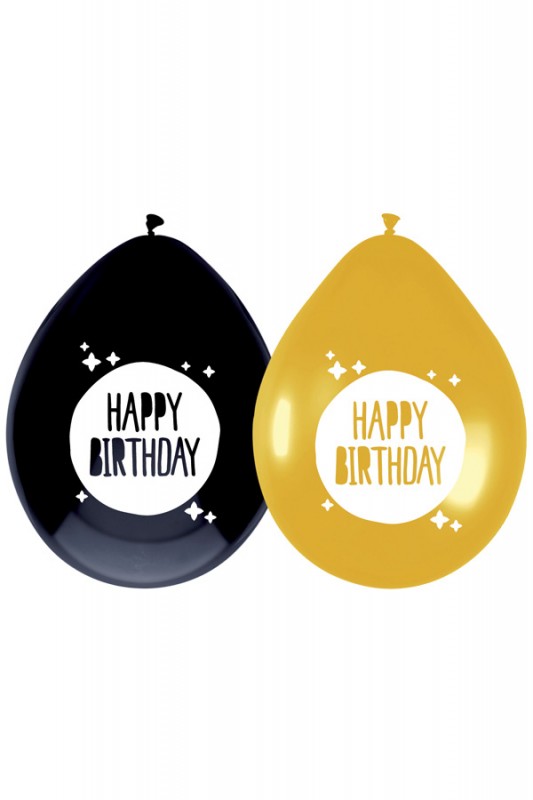Ballon Happy Birthday zwart goud 10