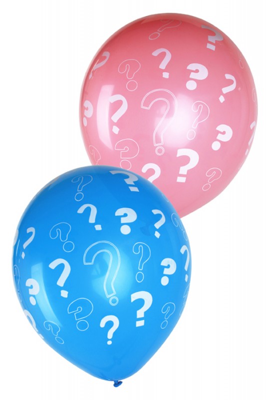 Ballon met vraagtekens blauw roze 1