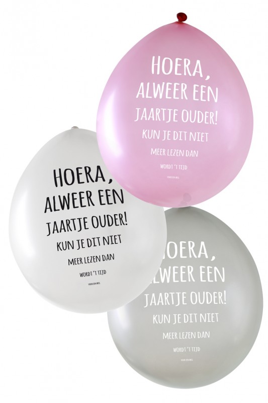 Ballon Hoera metallic zilver wit ro