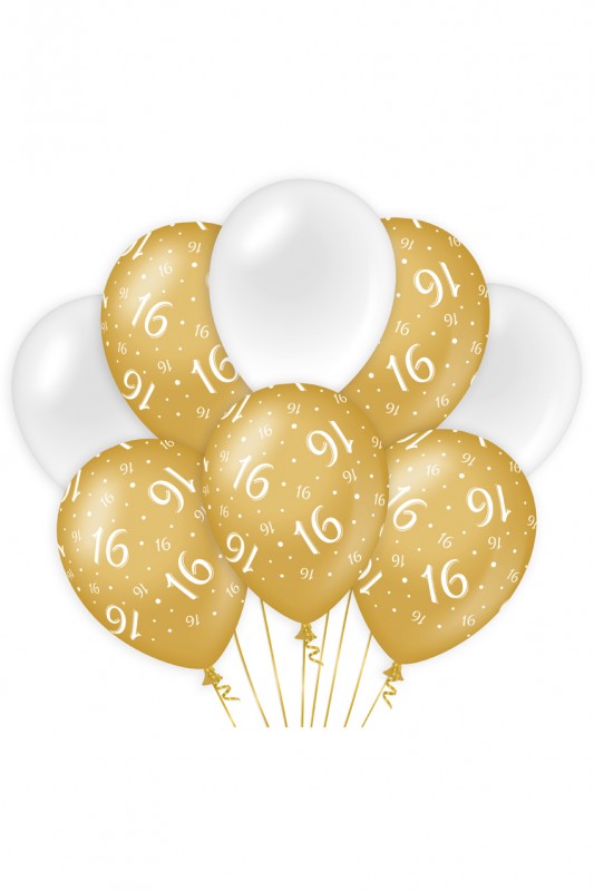 Ballon 16 jaar goud wit 12 inch per