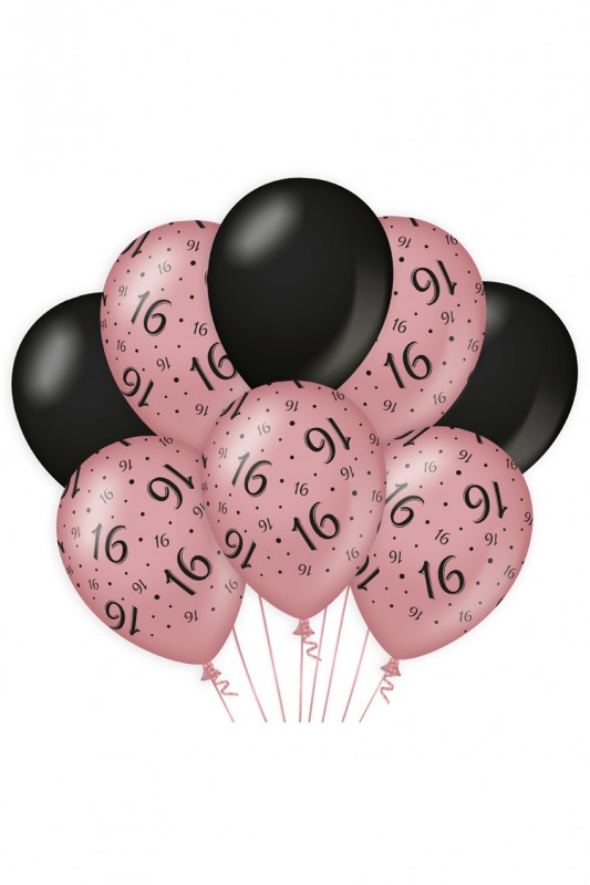 Ballon 16 jaar roze zwart 12 inch p