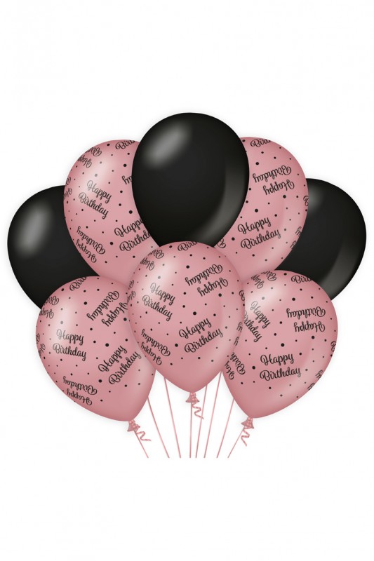 Ballon Happy Birthday roze zwart 12