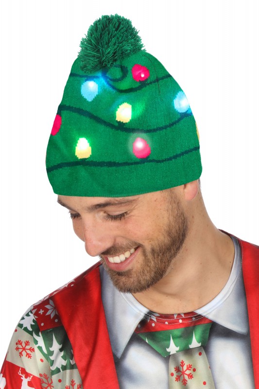 Muts met kerstlichtjes groen (met licht)