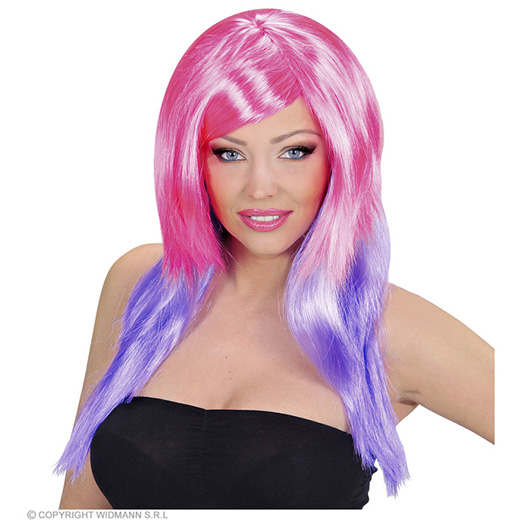 pruik, meerkleurig rose/paars