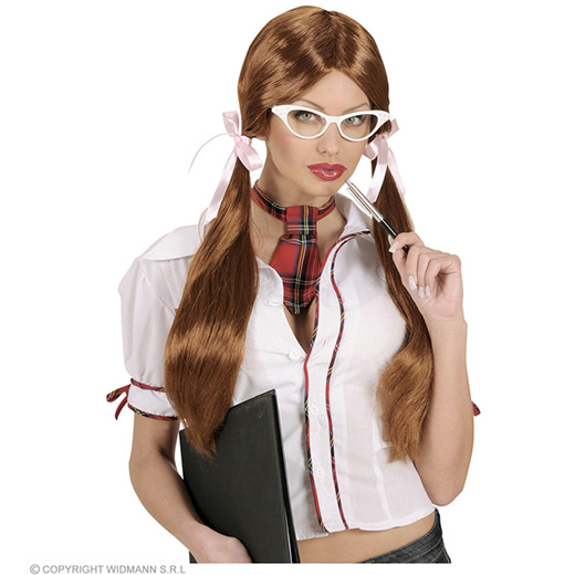 pruik, schoolmeisje bruin