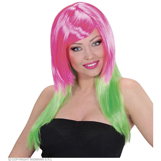 pruik, meerkleurig rose/groen