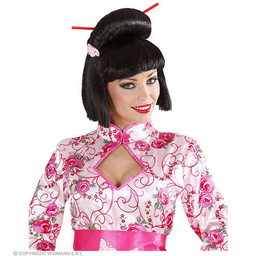 pruik, geisha met bloem en chopsticks