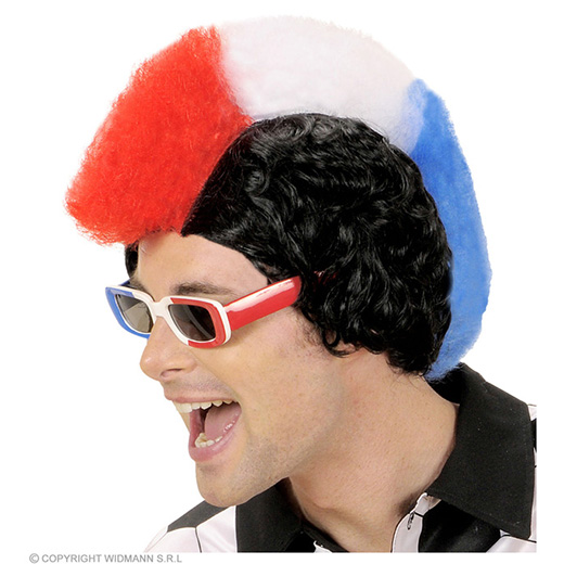 pruik, supporter frankrijk/nederland man