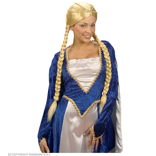 pruik, middeleeuwse koningin blond, in doos