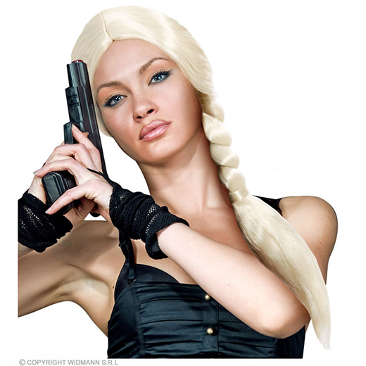 pruik, dikke lange vlecht blond