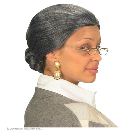 pruik, oma de luxe, in doos