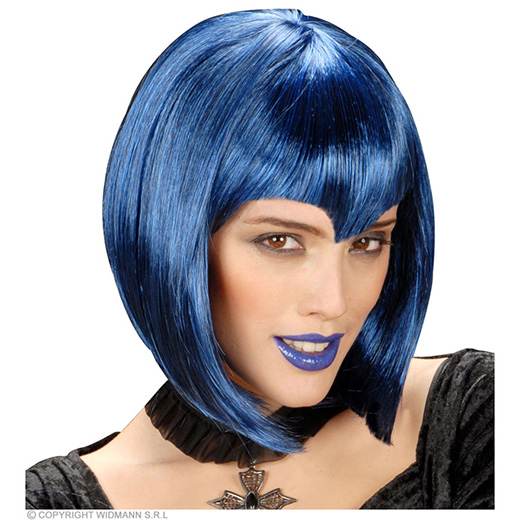 pruik, gothic vamp blauw