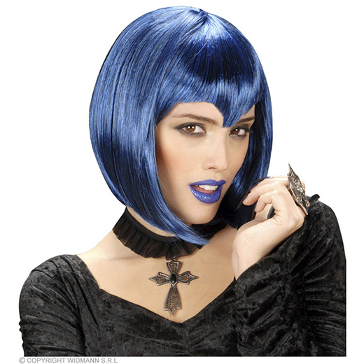 pruik, gothic vamp blauw
