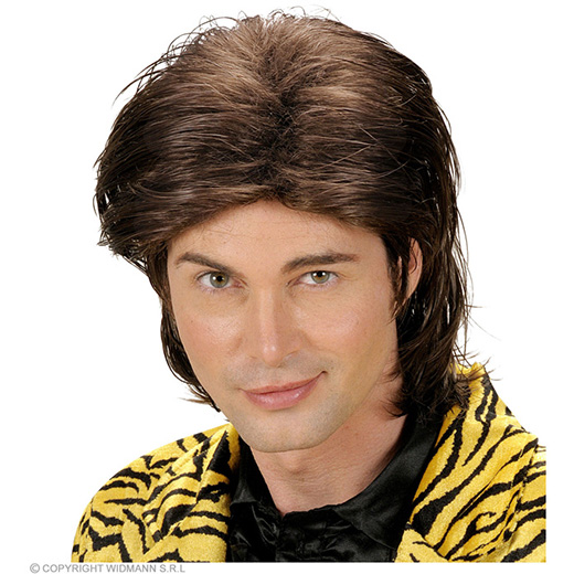 pruik, wetlook lang haar man bruin