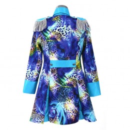 Carnavalsjasje luxe blauw met panterprint lang