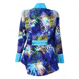 Carnavalsjasje luxe blauw met panterprint kort