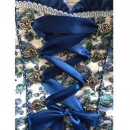 Dirndl jurkje 3-delig blauw wit bloemdesign