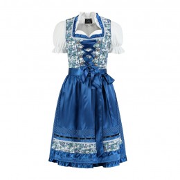 Dirndl jurkje 3-delig blauw wit bloemdesign