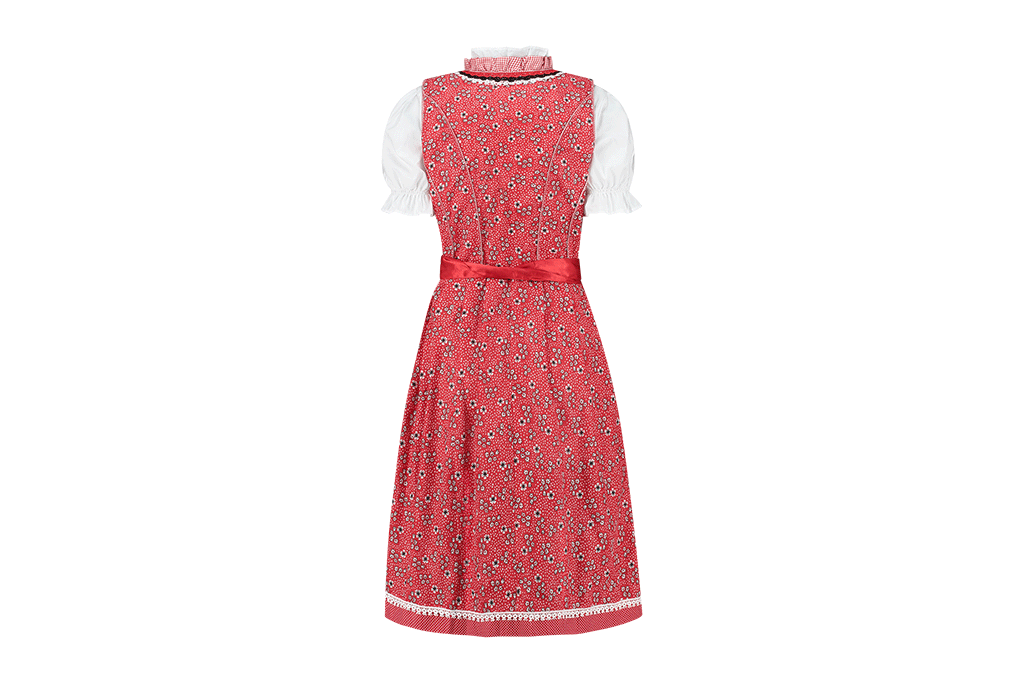 Dirndl jurkje 2-delig rood wit bloemdesign