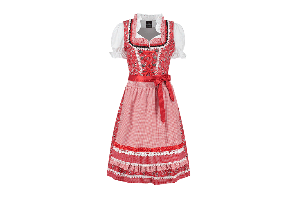 Dirndl jurkje 2-delig rood wit bloemdesign