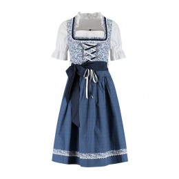 Dirndl jurkje 3-delig blauw bloemen polka dot 100% katoen