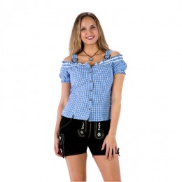 Blouse oktoberfest met schouderbandjes blauw-wit