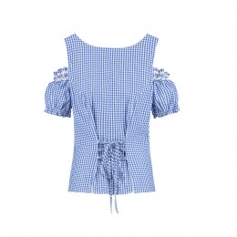 Blouse oktoberfest met schouderbandjes blauw-wit
