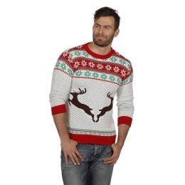 Kersttrui wit met rendieren unisex