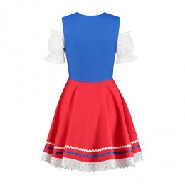 Dirndl jurkje 2-delig blauw-rood